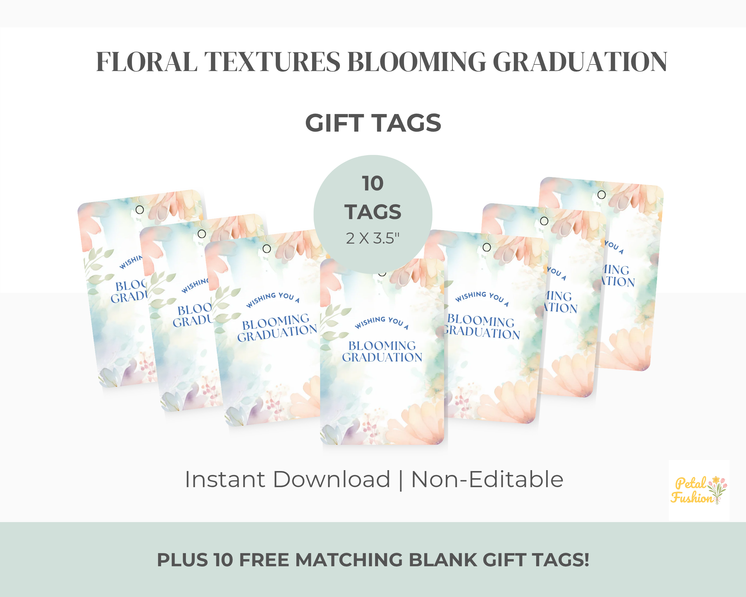 10 Printable Floral Textures Graduation Tags (Digital Downloads)