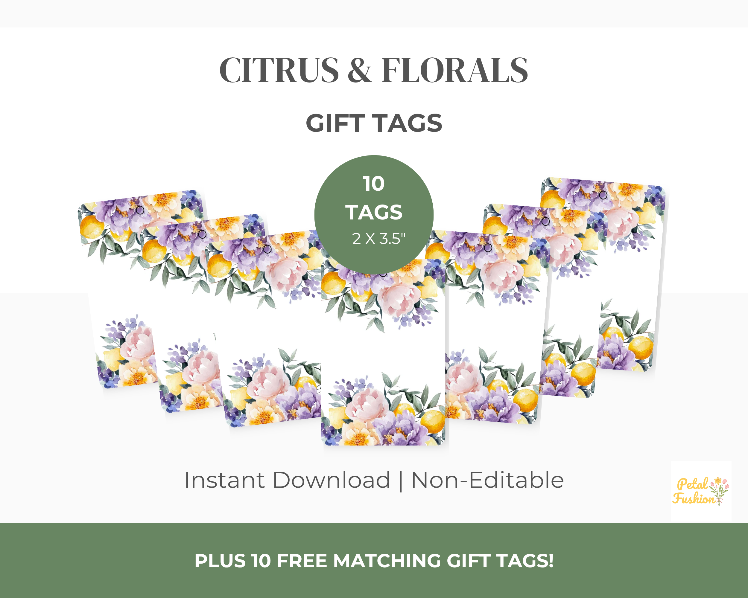 10 Printable Citrus & Floral Gift Tags (Digital Download)