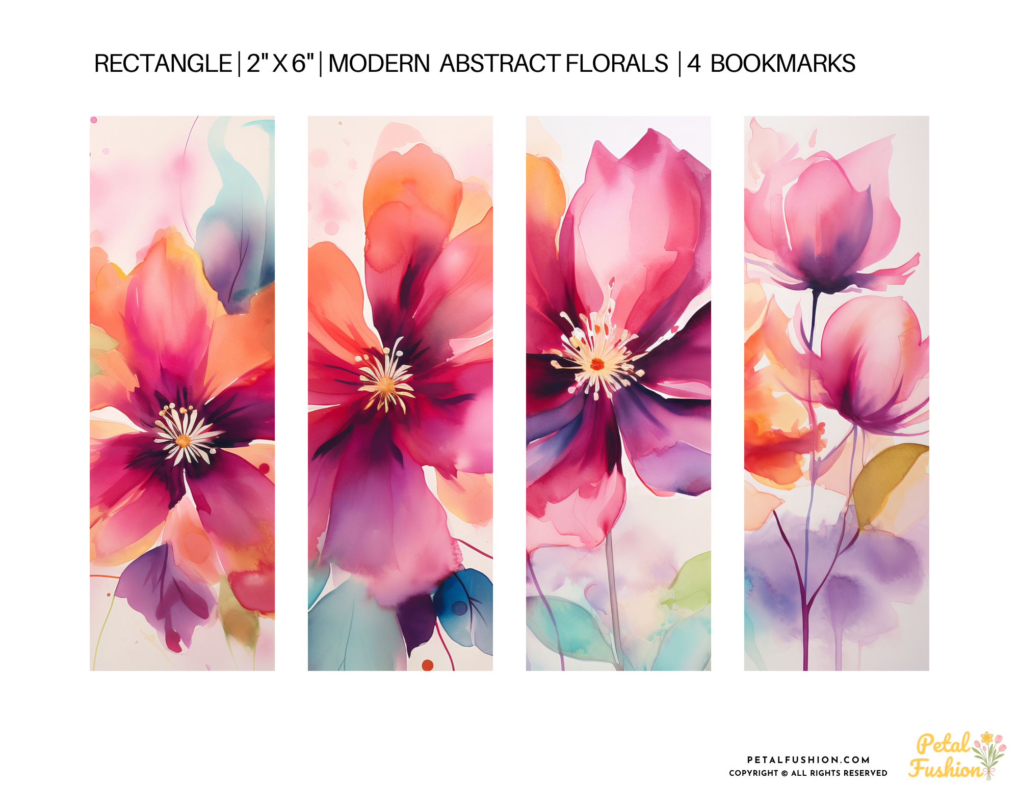 4 Printable Morden Abstract Florals Bookmarks 01 (Digital Download)