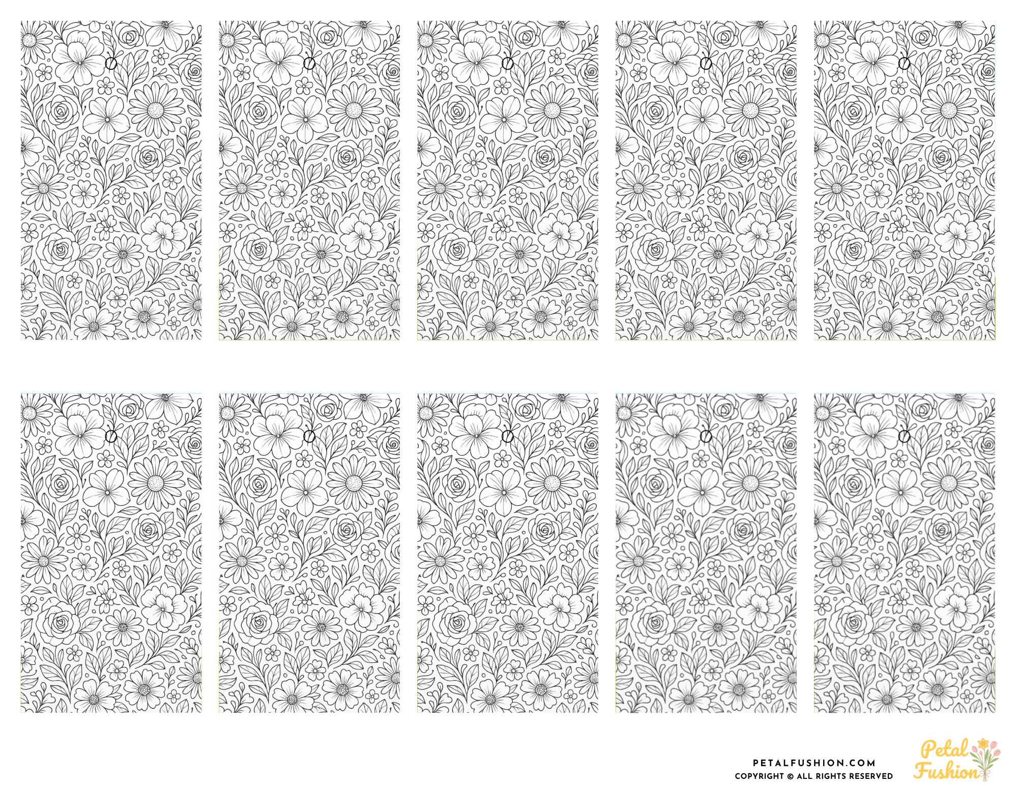 10 Printable Monochromatic Floral Gift Tags (Digital Download)