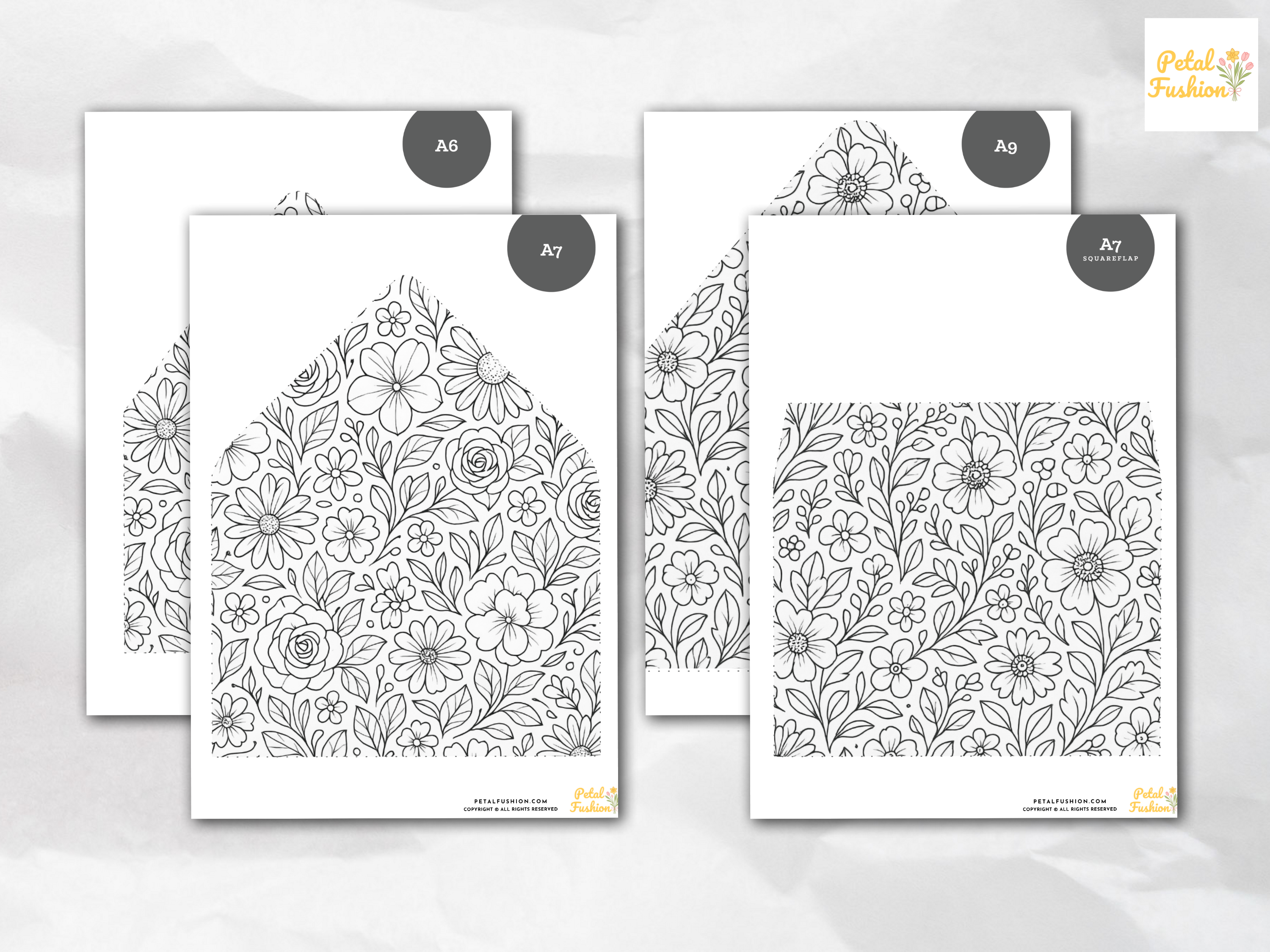 Printable Monochrome Floral Envelope Liners 12 Sizes (Digital Download)