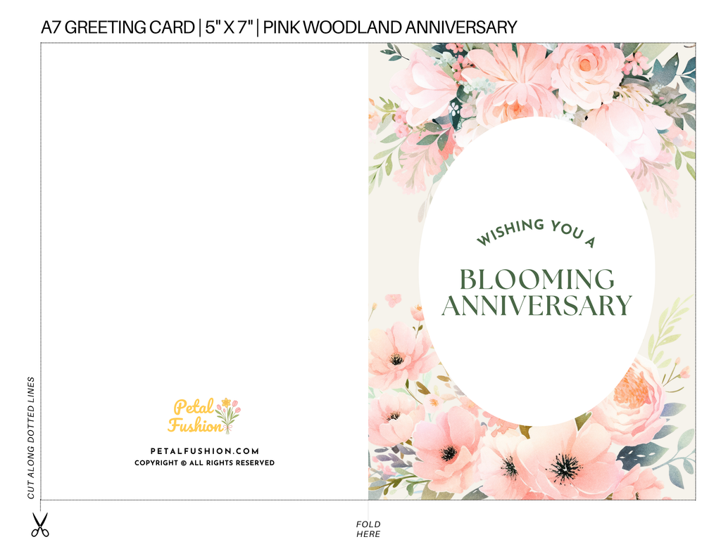 Pink Woodland Foldable Greetings Card - A7 (Digital Download)