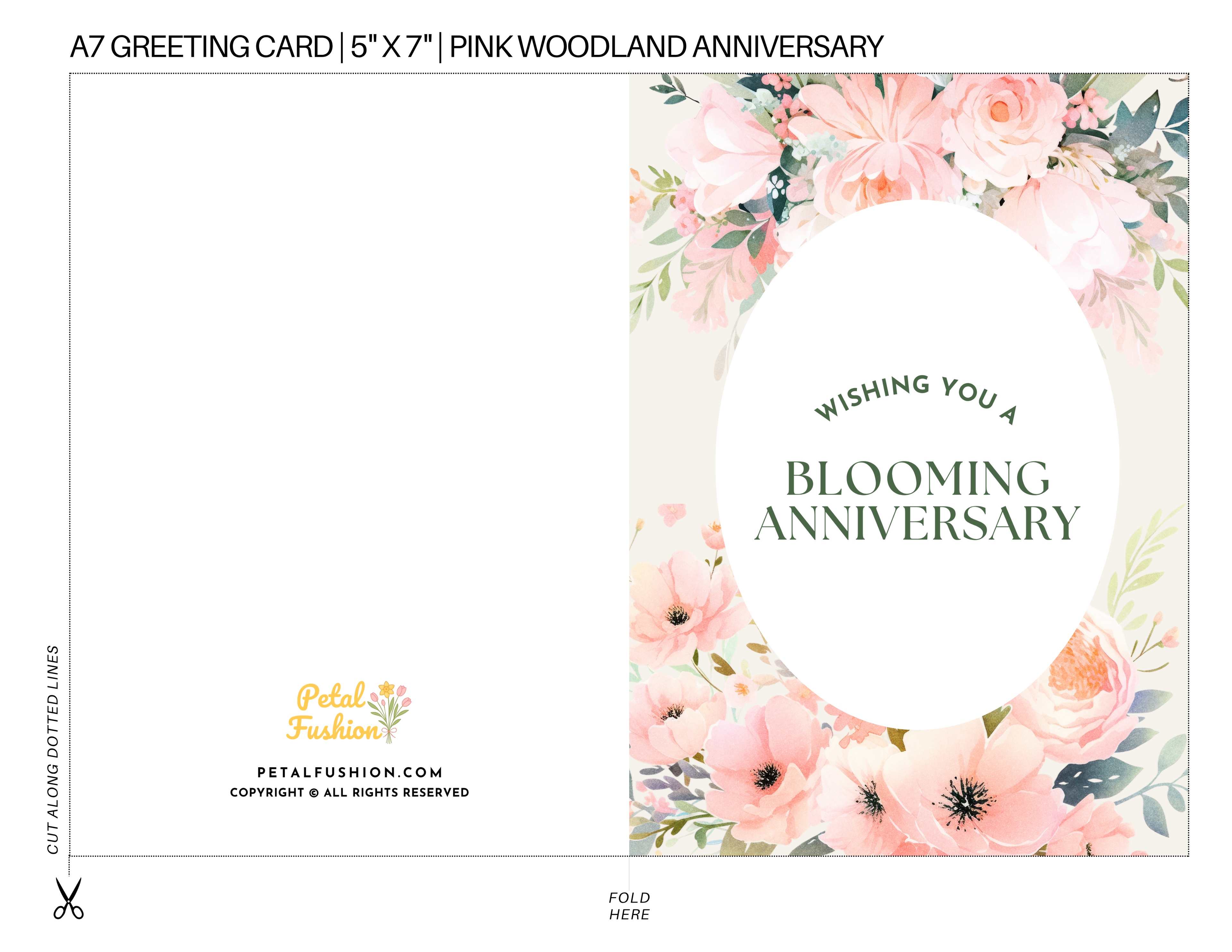 Pink Woodland Foldable Greetings Card - A7 (Digital Download)
