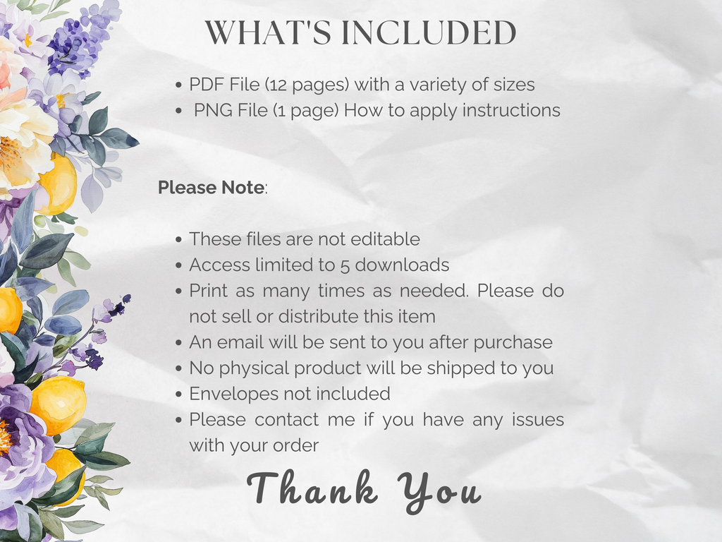 Citrus & Florals Printable Envelope Liners 12 Sizes (Digital Download)