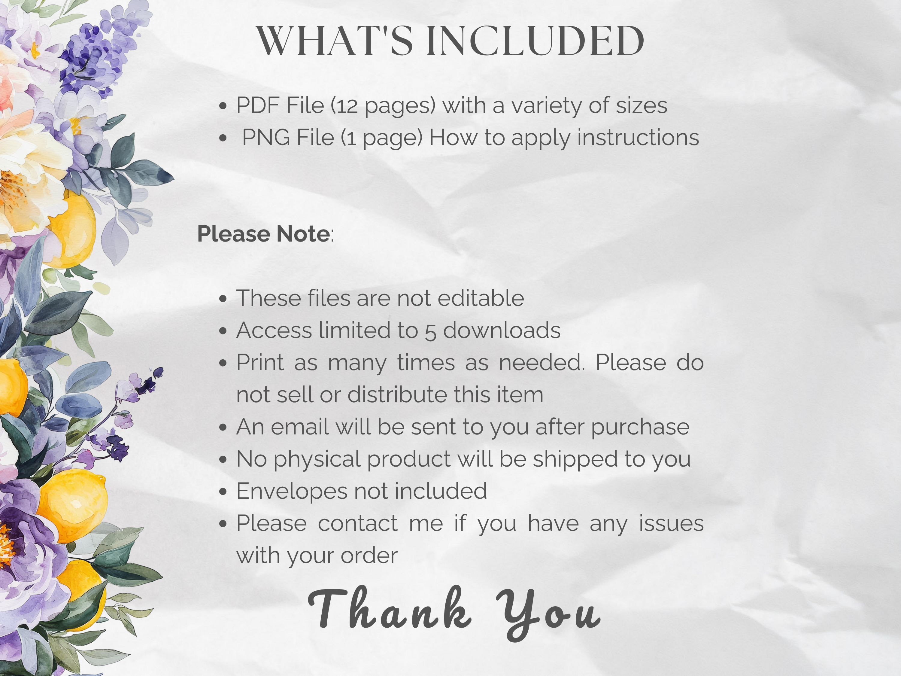 Citrus & Florals Printable Envelope Liners 12 Sizes (Digital Download)