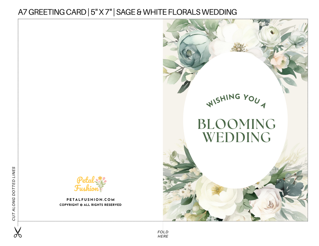 Sage & White Florals Foldable Greetings Card - A7 (Digital Download)