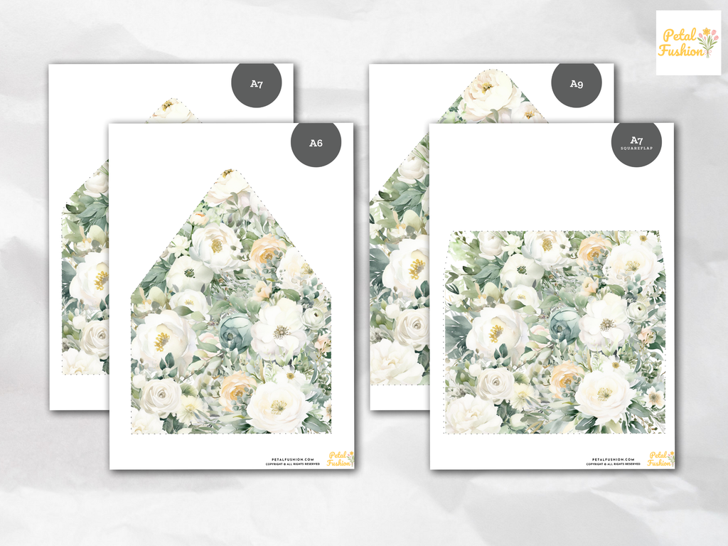 Sage & White Floral Envelope Liners 12 Sizes (Digital Download)