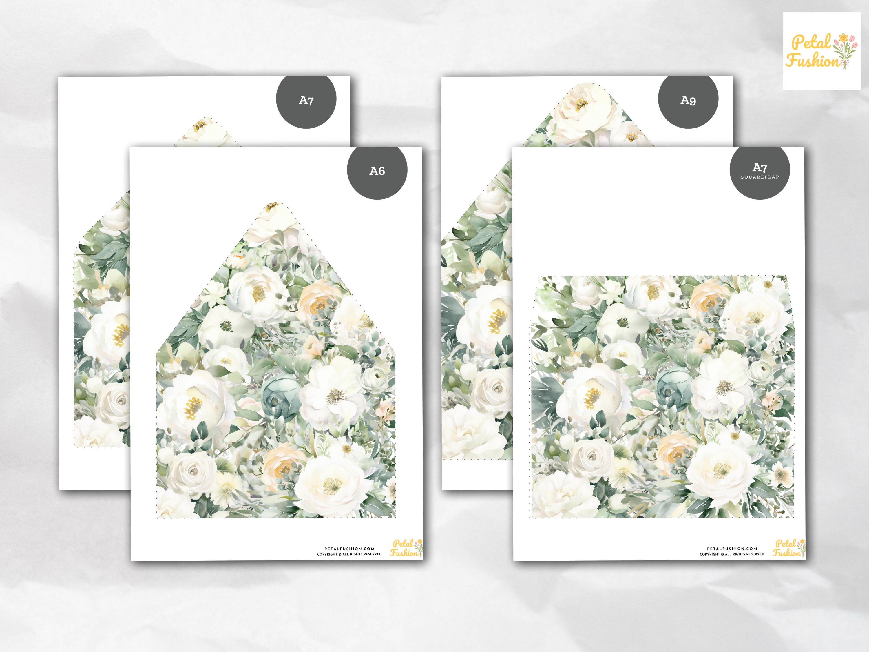 Sage & White Floral Envelope Liners 12 Sizes (Digital Download)