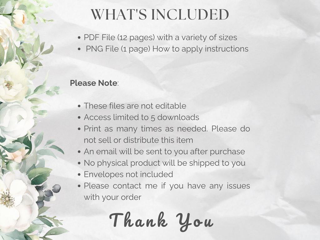 Sage & White Floral Envelope Liners 12 Sizes (Digital Download)
