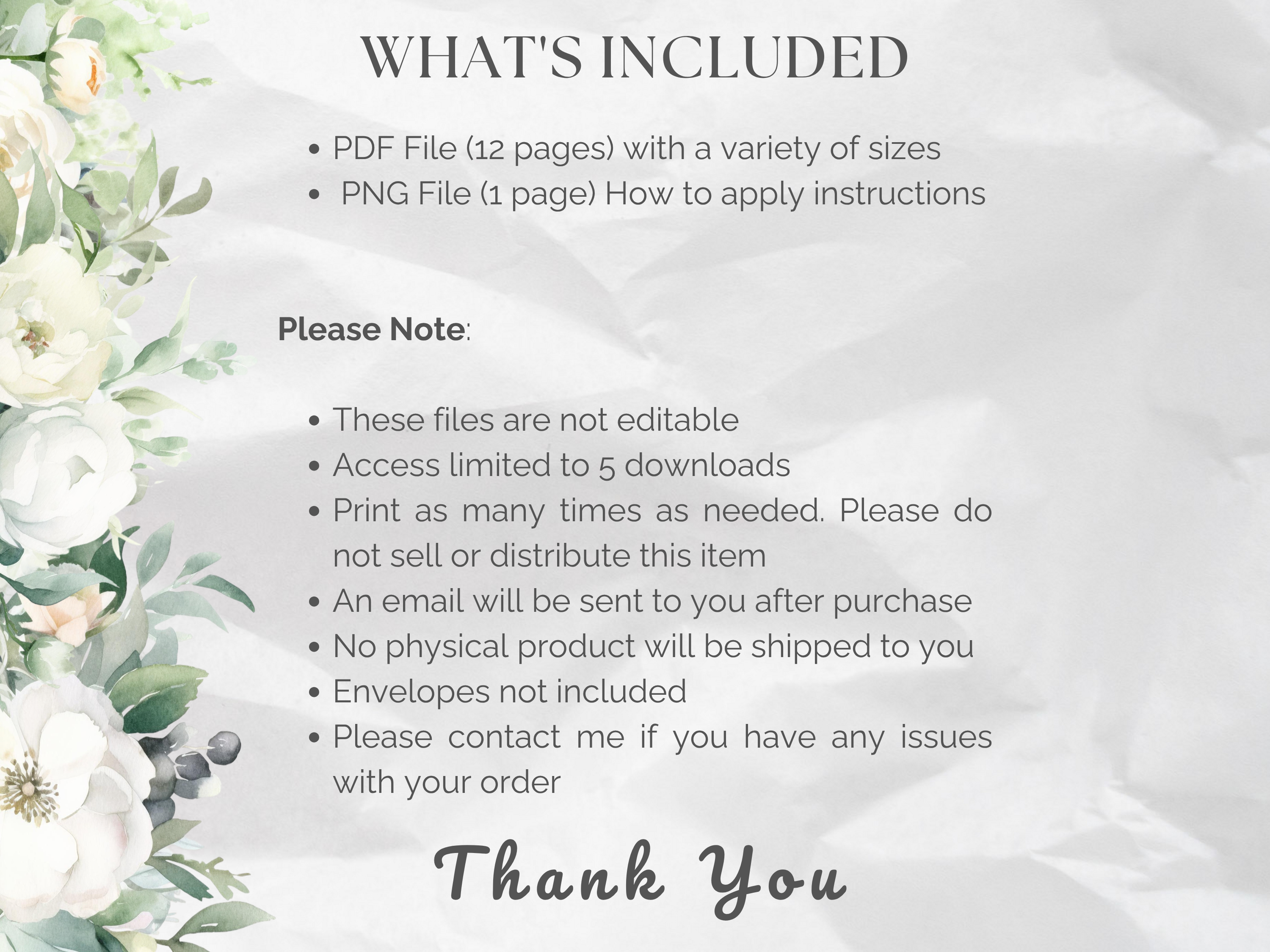 Sage & White Floral Envelope Liners 12 Sizes (Digital Download)