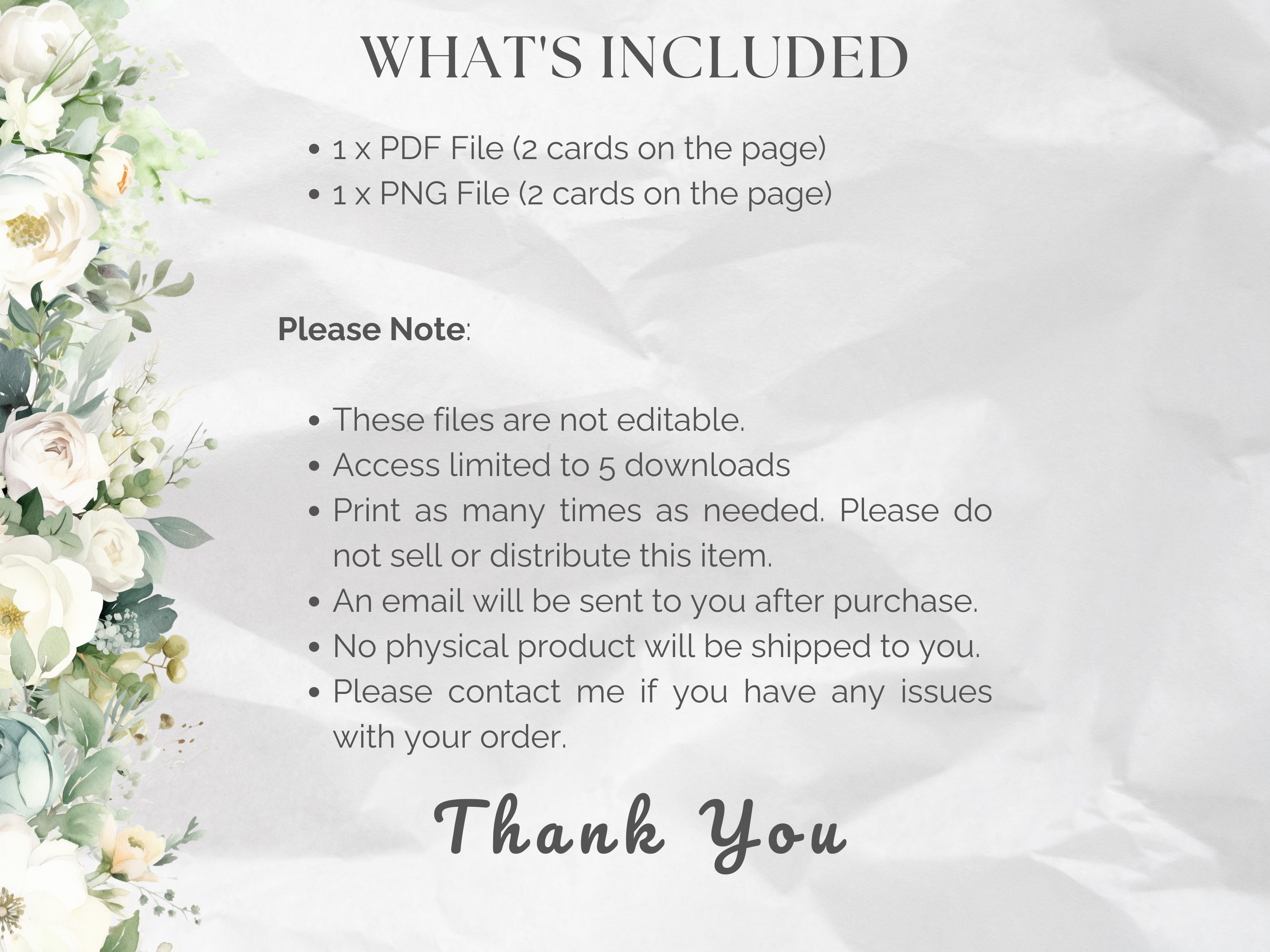 Sage & White Floral Lined Note Cards (Digital Download)