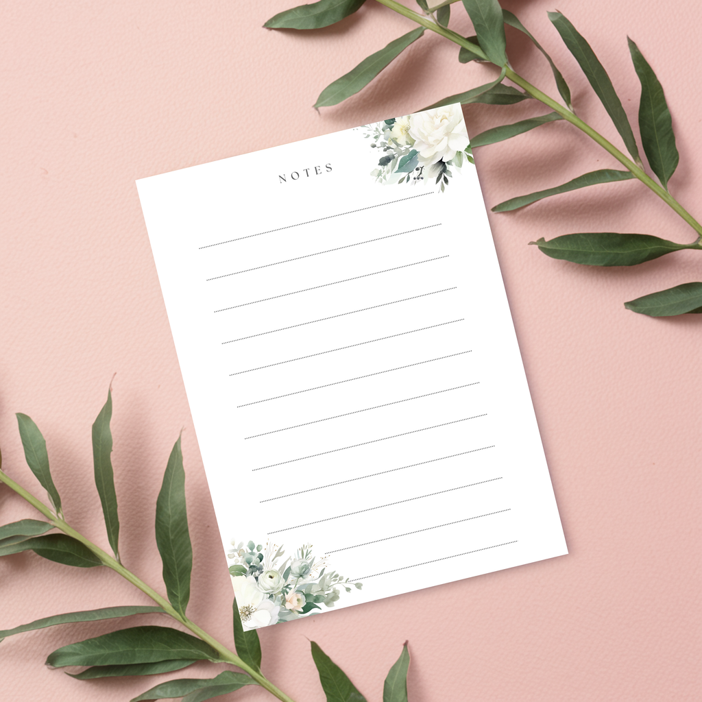Sage & White Floral Lined Note Cards (Digital Download)