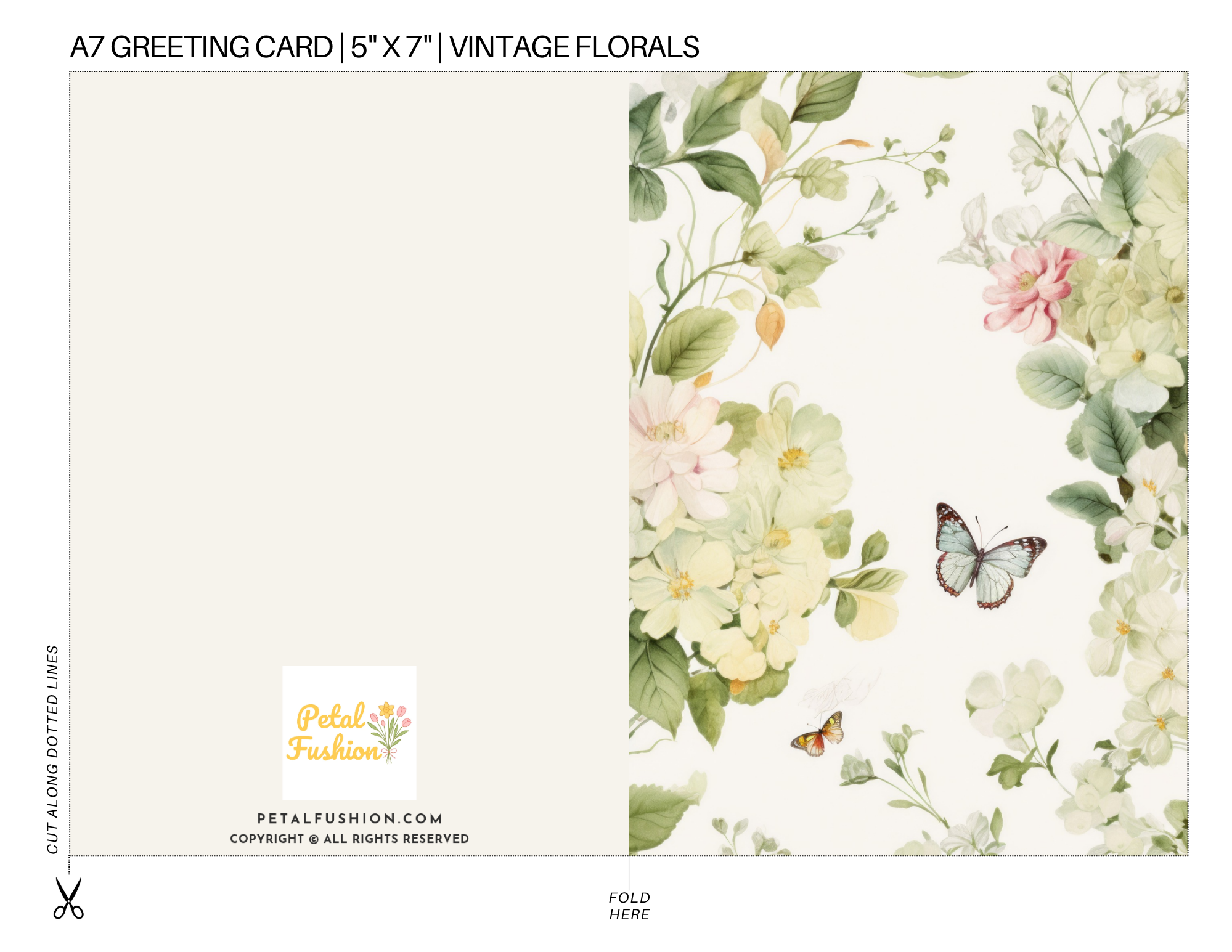 Vintage Florals Foldable Greeting Card - A7 (Digital Download)