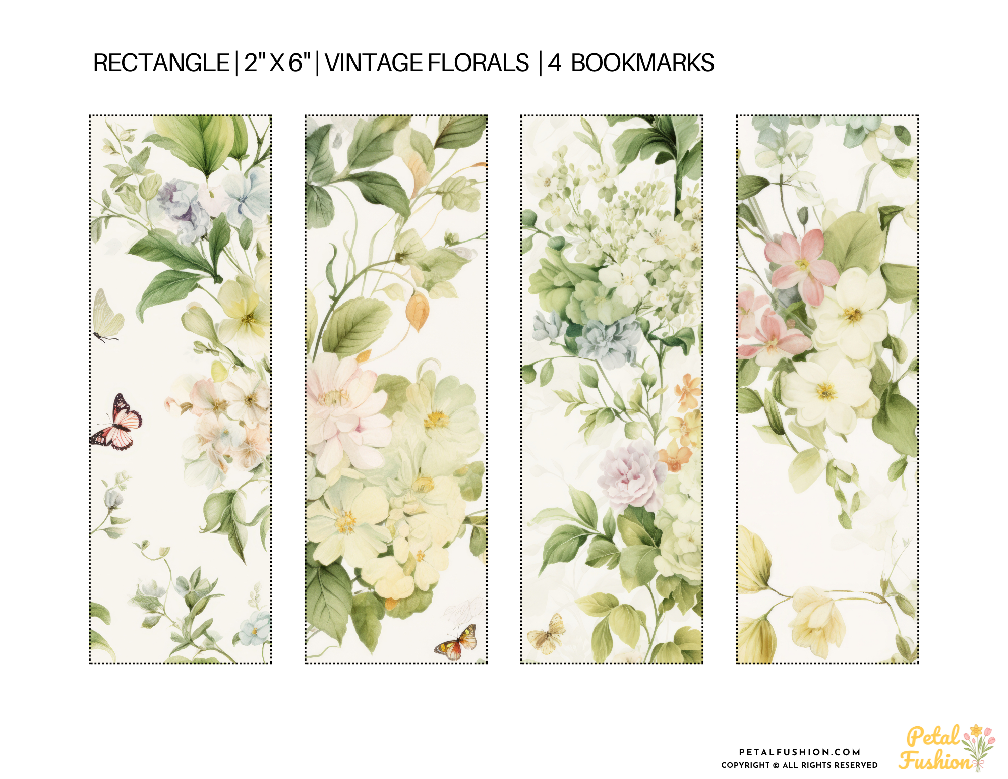 4 Printable Vintage Florals Bookmarks (Digital Download)
