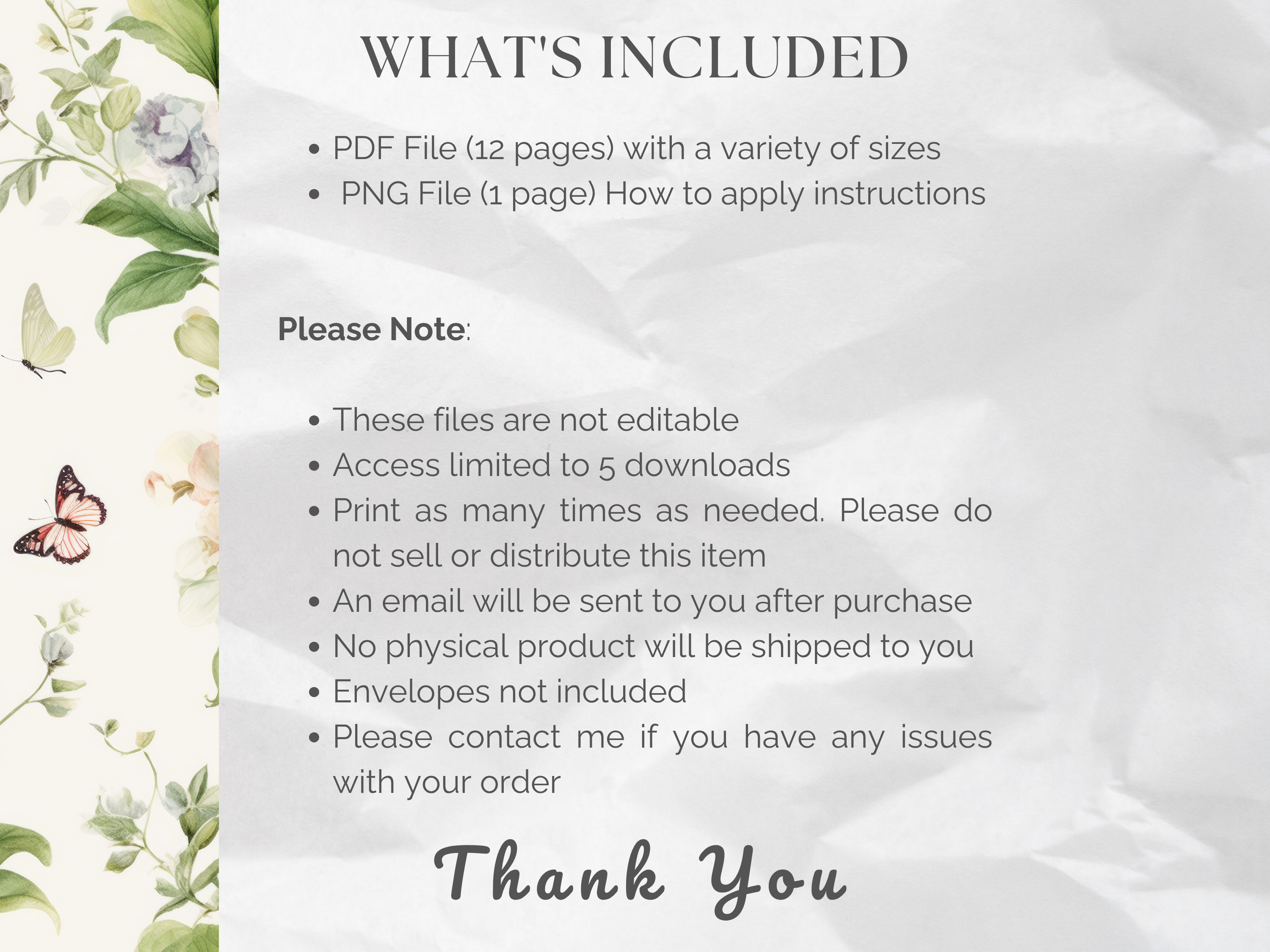 Printable Vintage Floral Envelope Liners 12 Sizes (Digital Download)