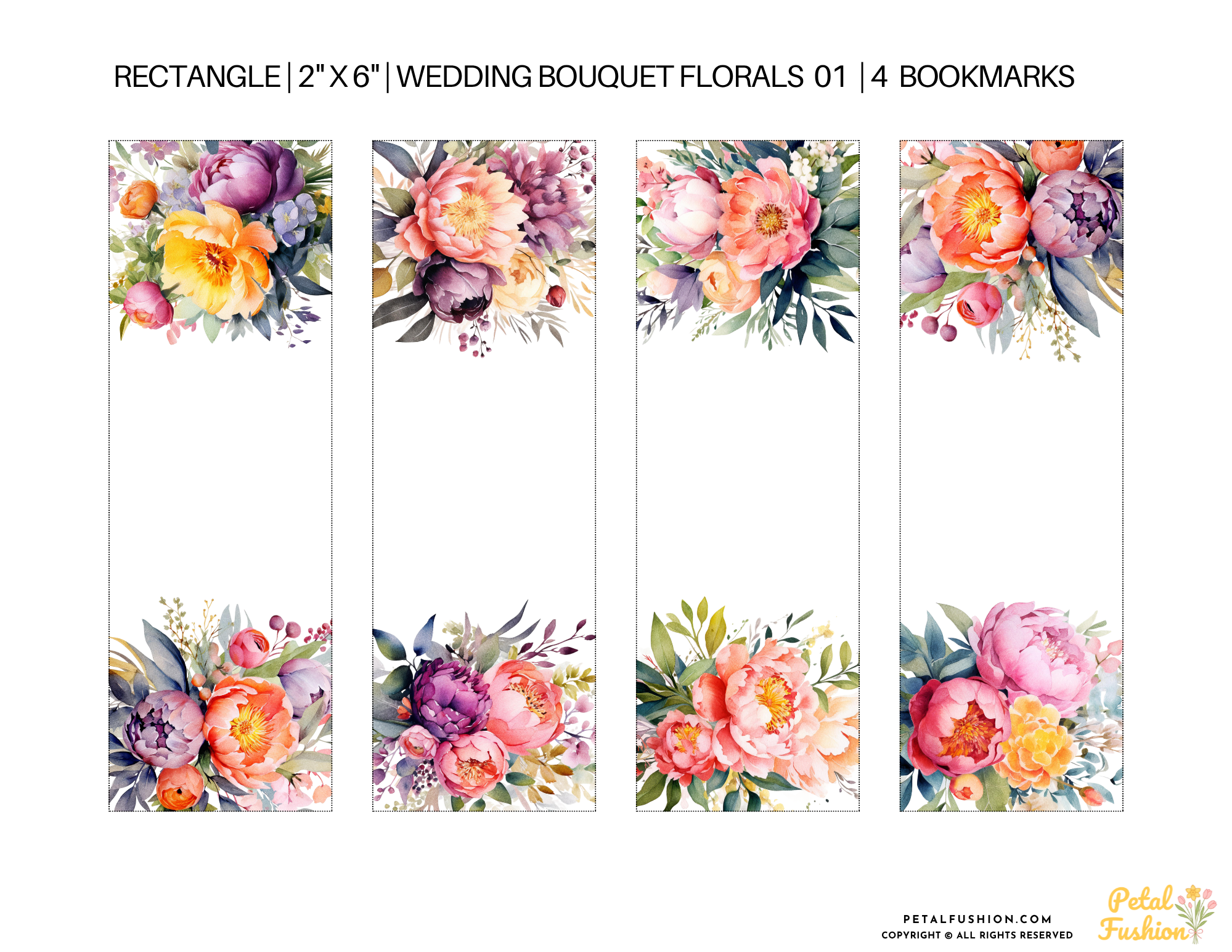 4 Printable Wedding Bouquet Bookmarks (Digital Download) 01