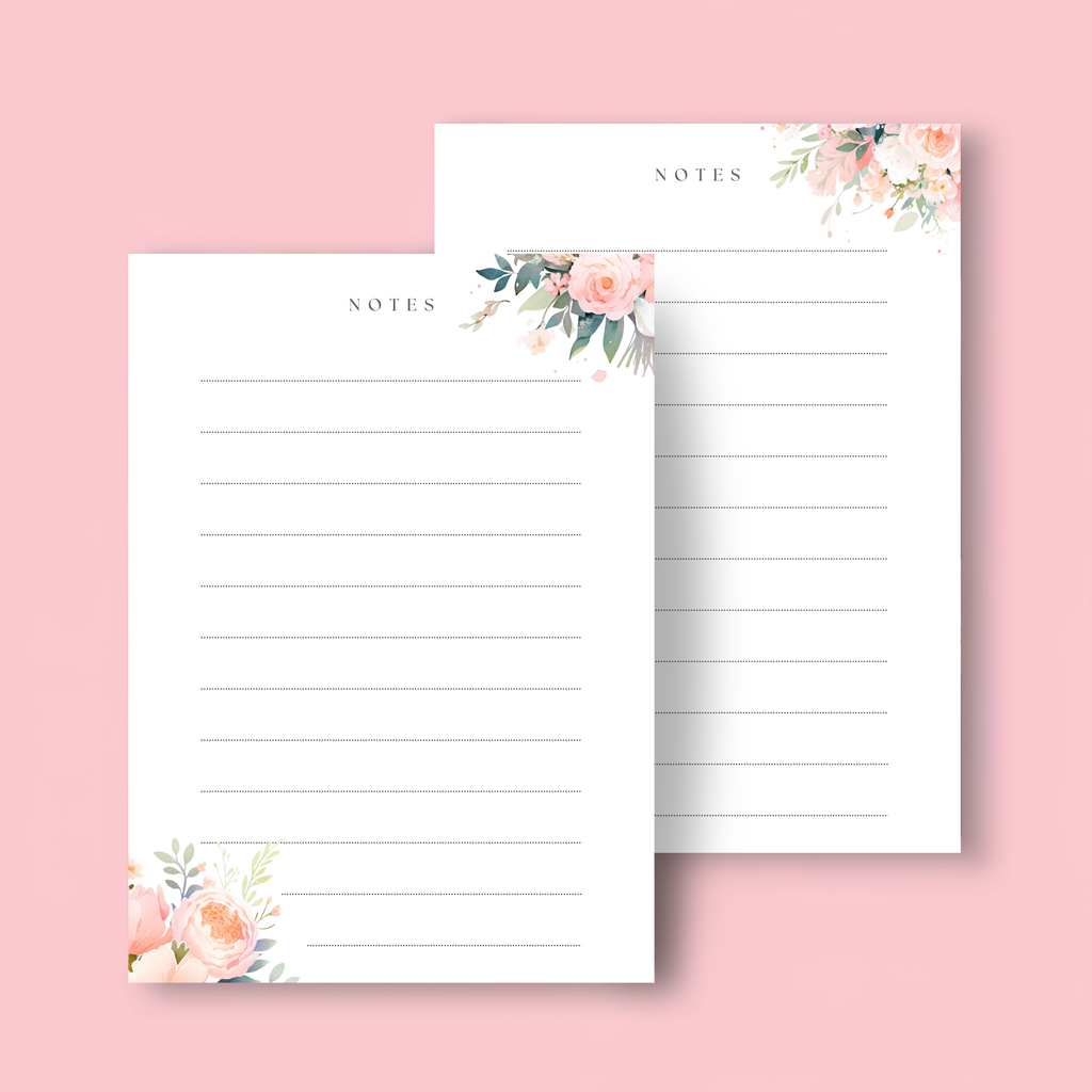 Pink Woodland Florals Lined Note Cards (Digital Download)