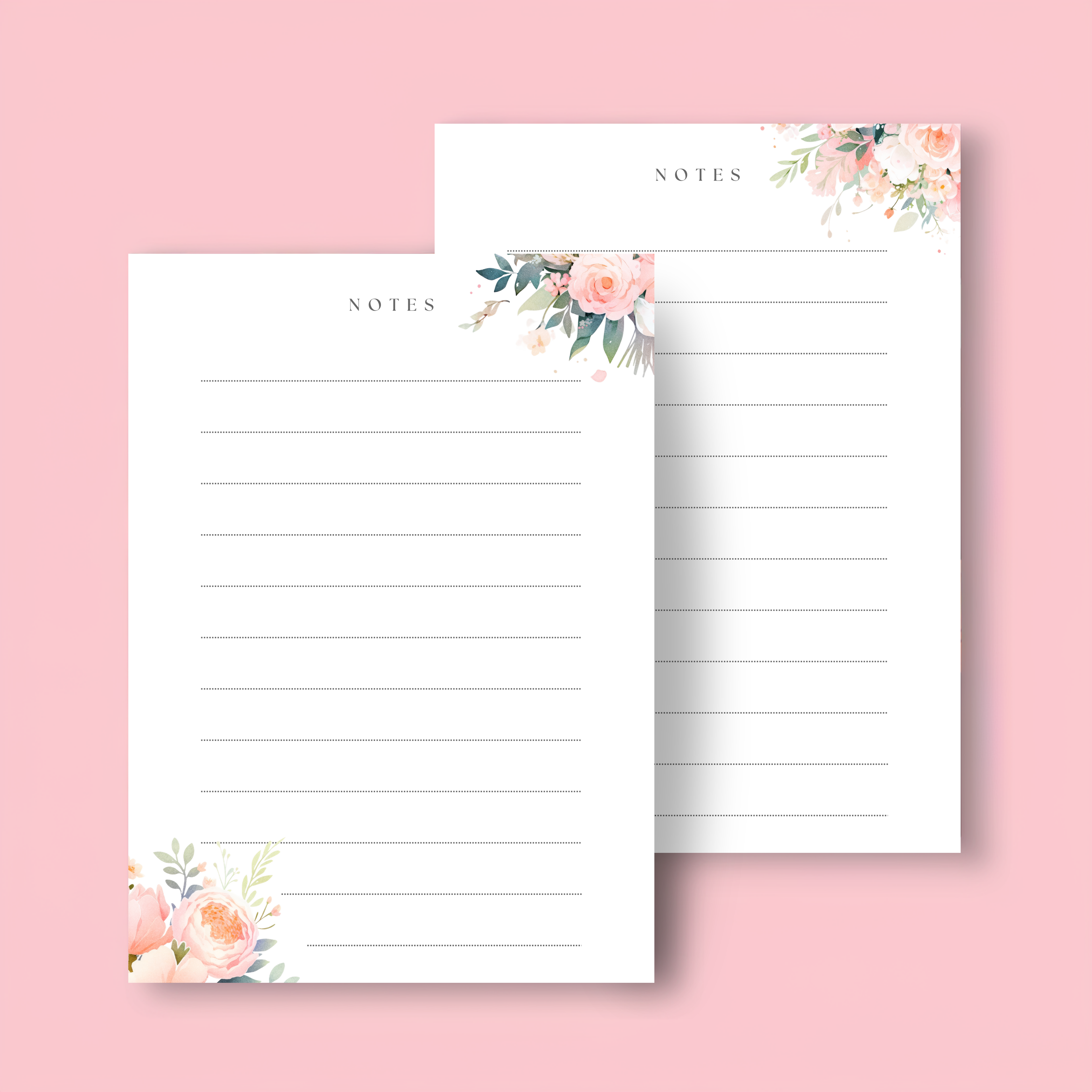 Pink Woodland Florals Lined Note Cards (Digital Download)
