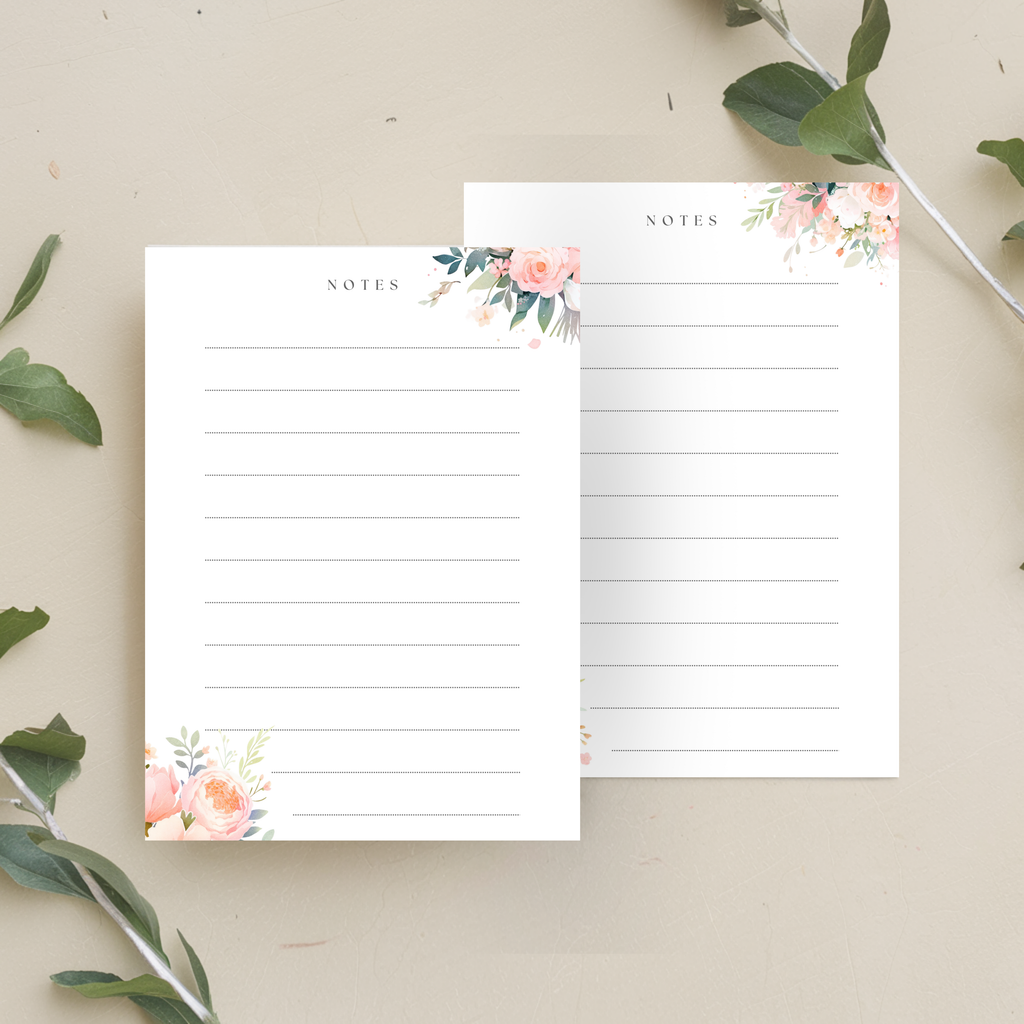 Pink Woodland Florals Lined Note Cards (Digital Download)