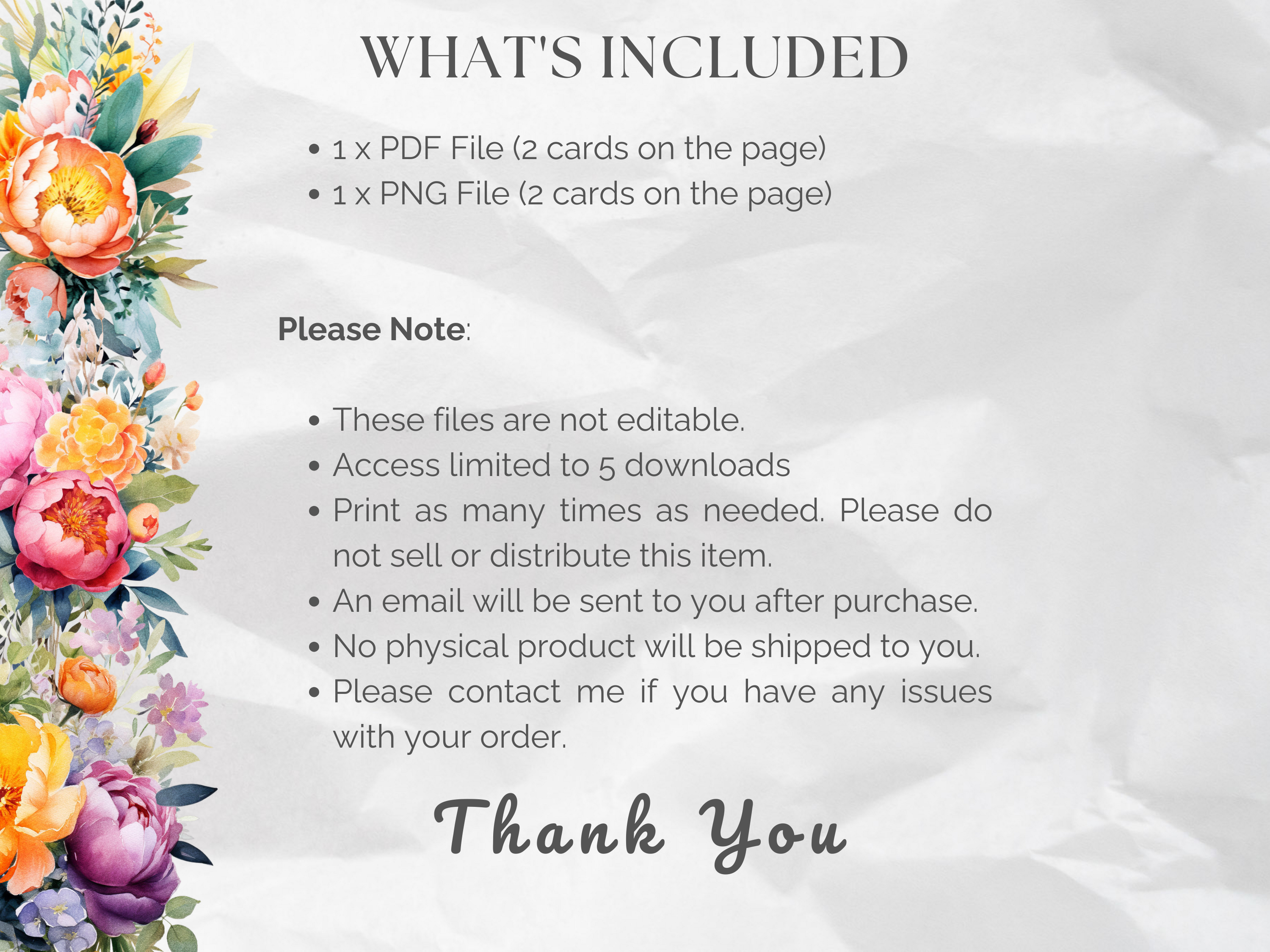 Wedding Bouquet Lined Note Cards (Digital Download)