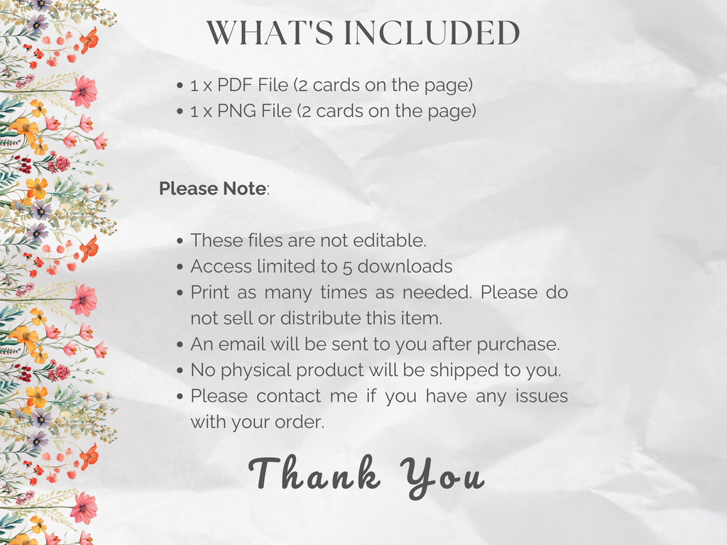 Printable Wildflowers Lined Note Cards (Digital Download)