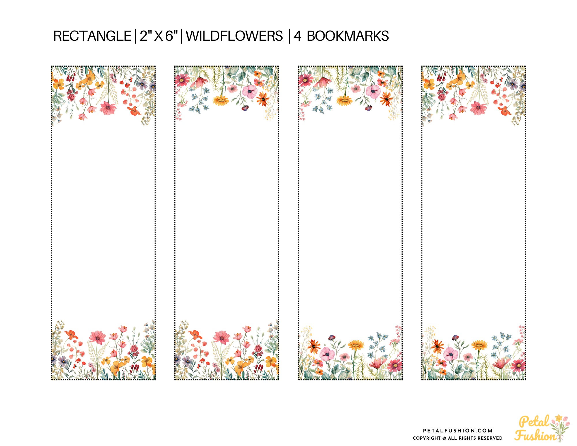 4 Wildflowers Printable Bookmarks (Digital Download)