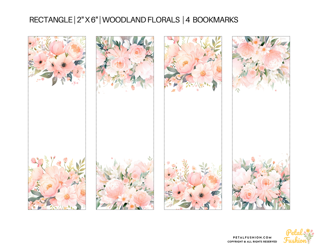 4 Pink Woodland Printable Bookmarks (Digital Download)