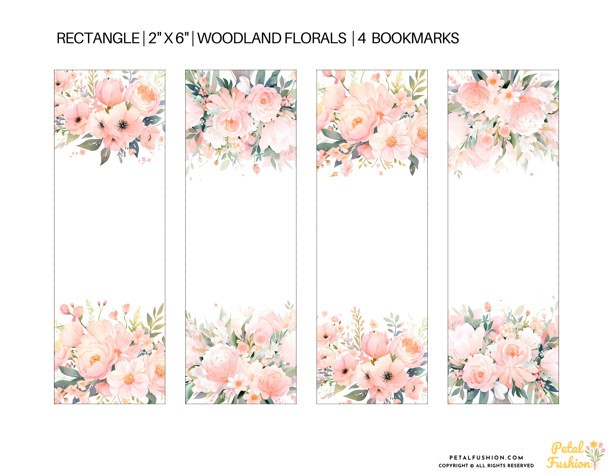 4 Pink Woodland Printable Bookmarks (Digital Download)