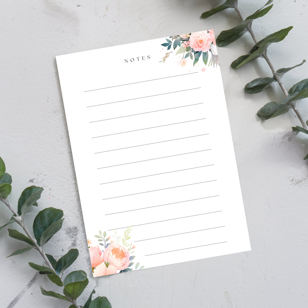 Pink Woodland Florals Lined Note Cards (Digital Download)