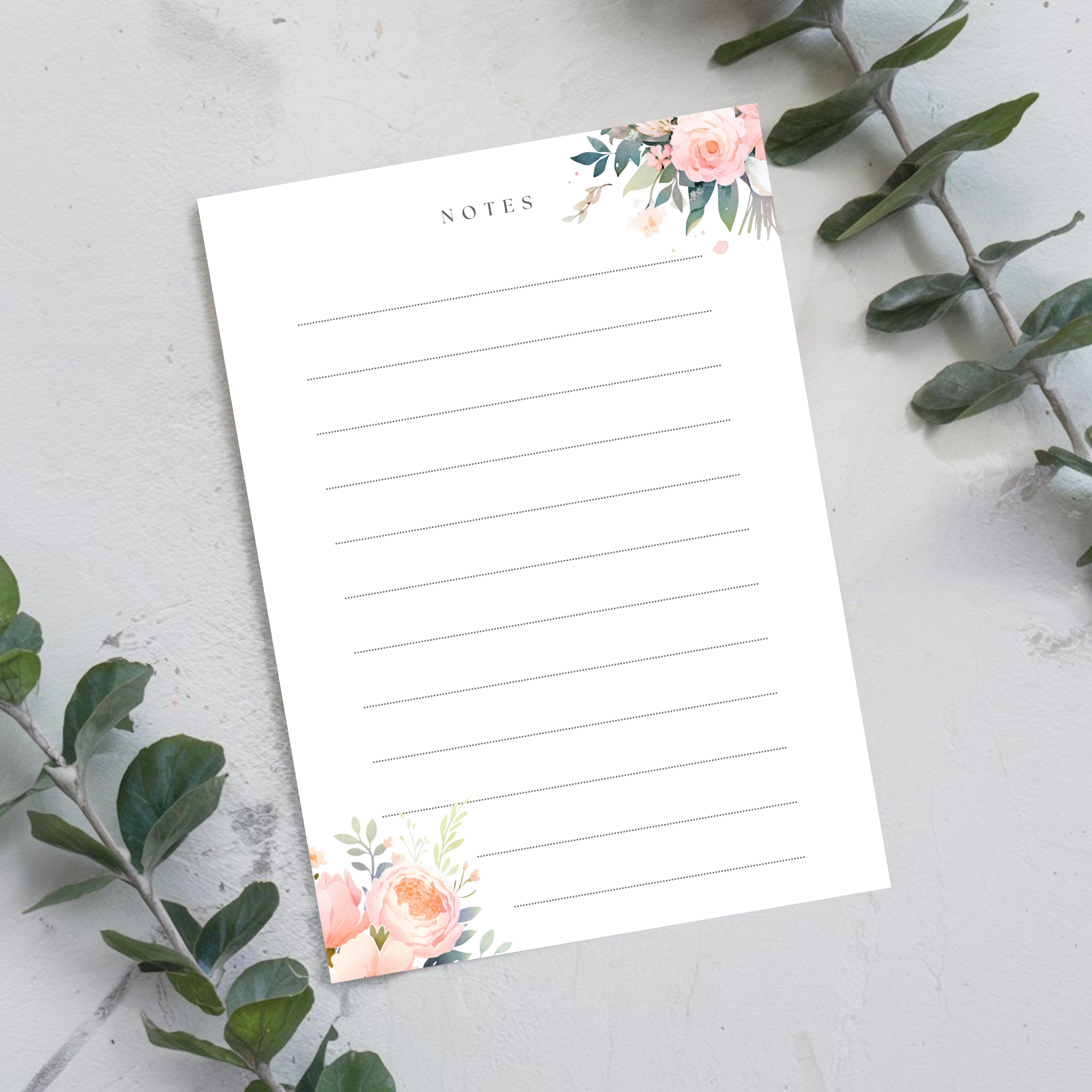 Pink Woodland Florals Lined Note Cards (Digital Download)