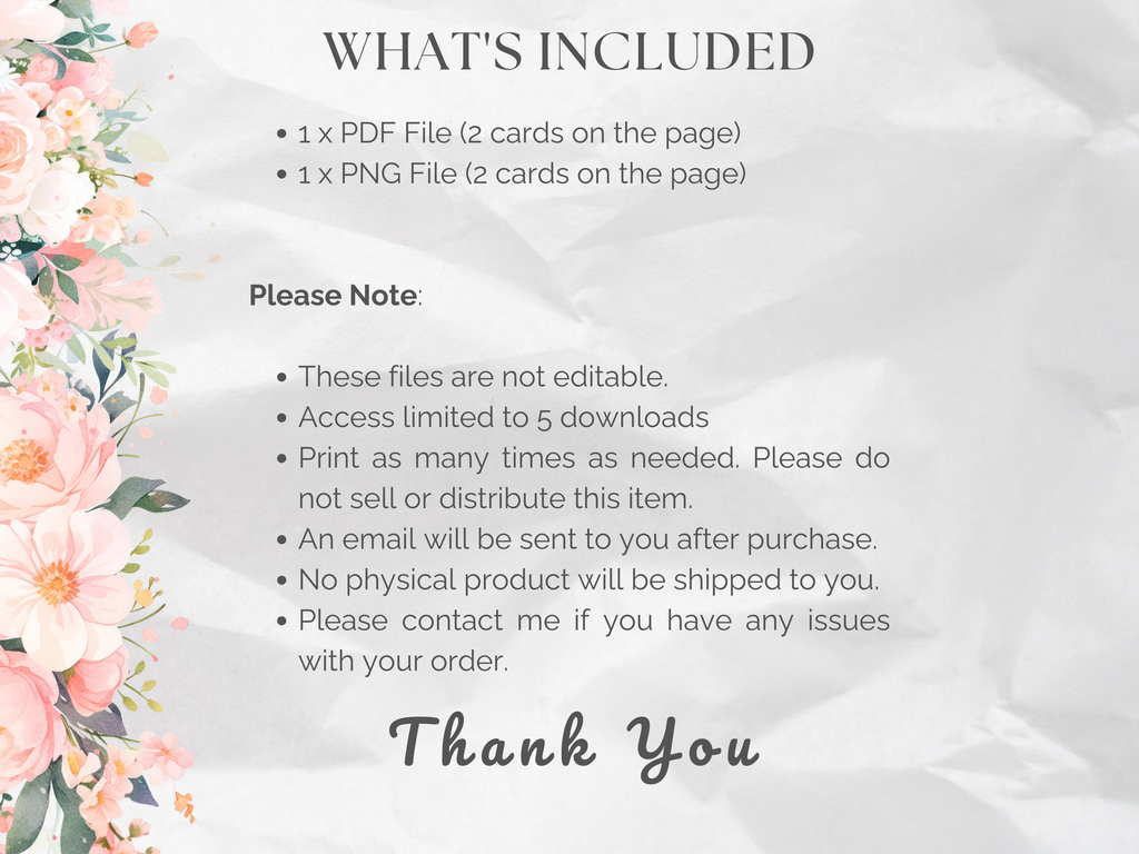 Pink Woodland Florals Lined Note Cards (Digital Download)