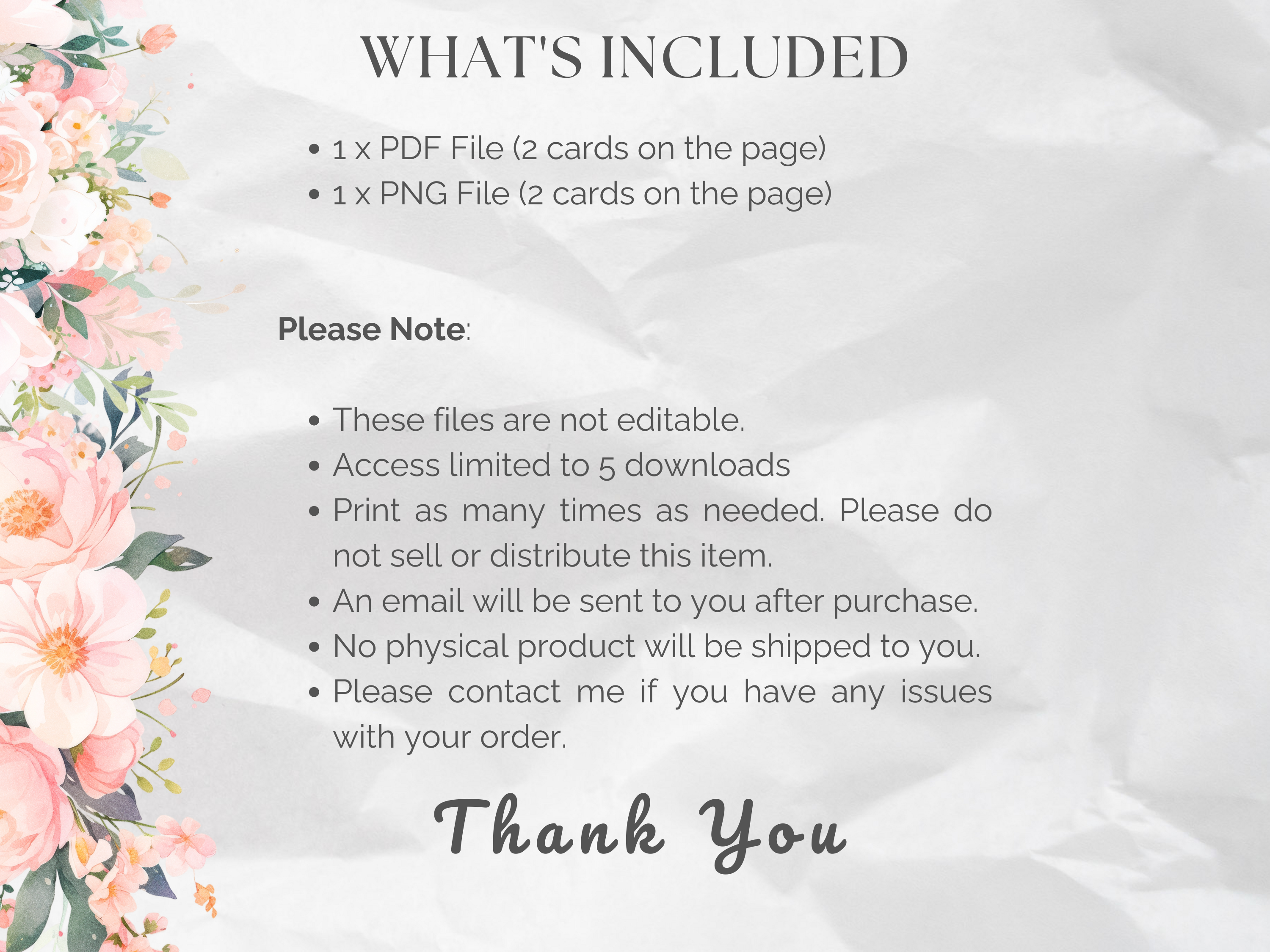 Pink Woodland Florals Lined Note Cards (Digital Download)